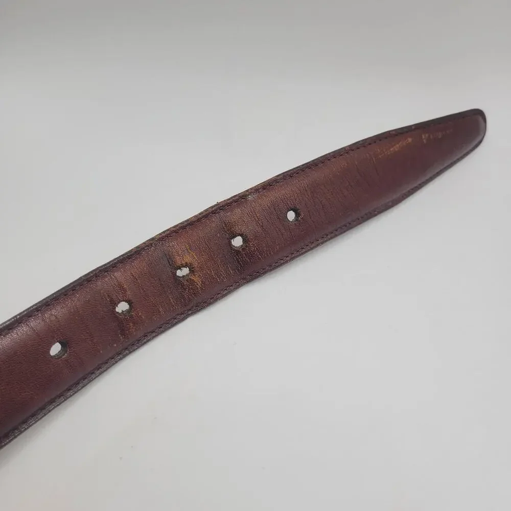 Torino Belt 38 Brown Leather Glazed Aniline Kipskin Shoulder Brass Buckle USA